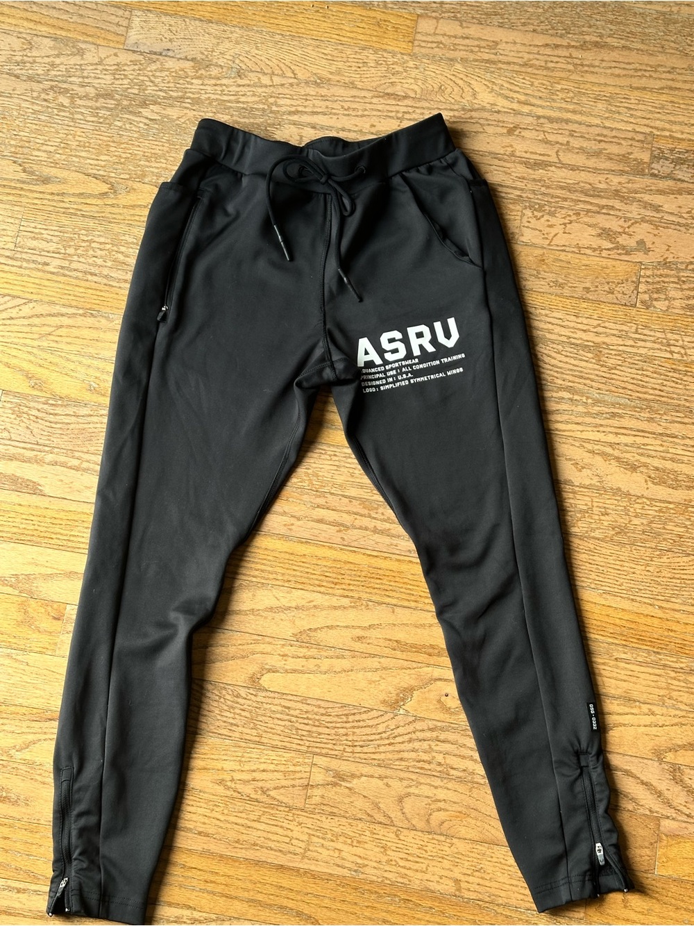 ASRV Black Jogger Pants with White Logo Print